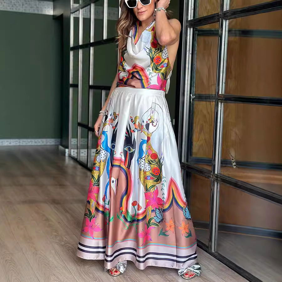 Sleeveless Printed Dress Casual Loose Vacation Lace up Dress