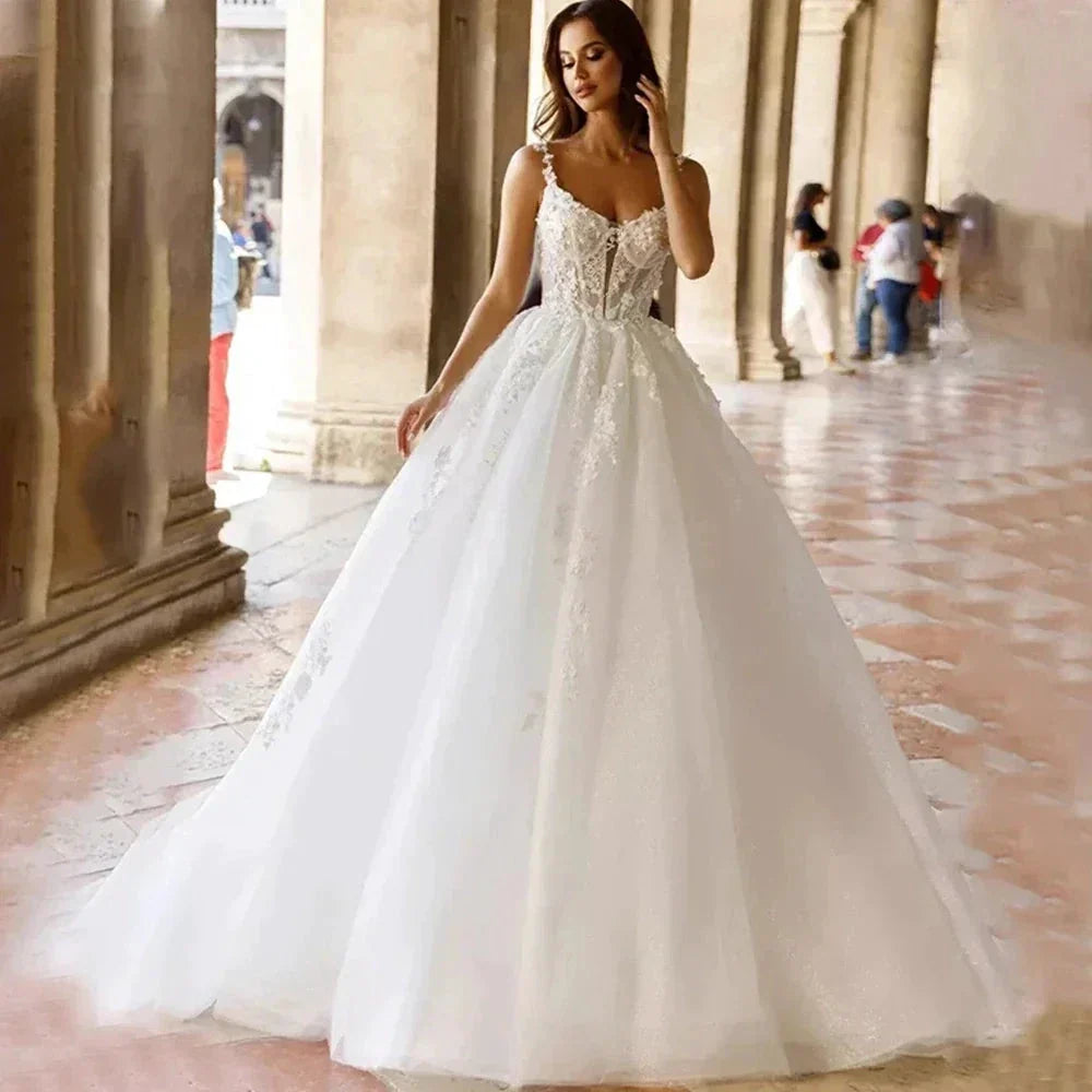 Square Neck Sexy Off Shoulder Sleeveless Fluffy Princess Style Mopping Wedding Dresses Sweetheart A-Line White Bridal Gowns 2023 (ZD13466)