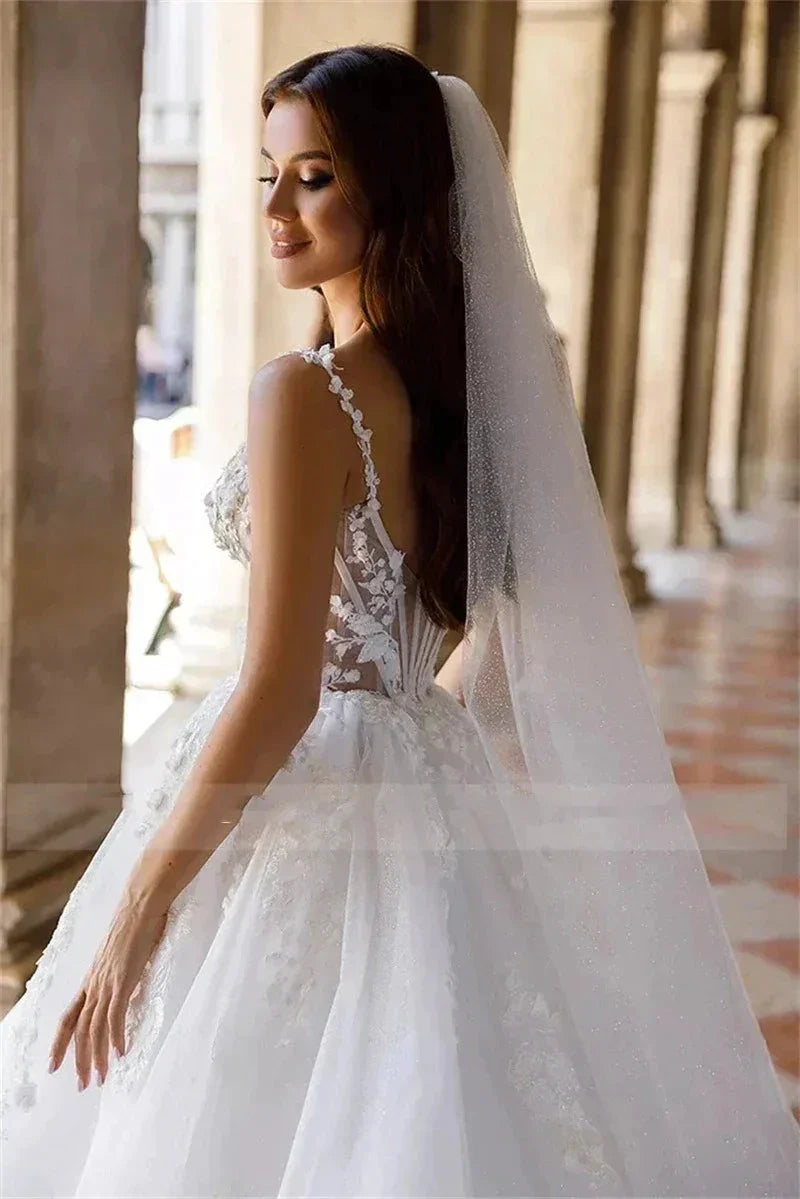Square Neck Sexy Off Shoulder Sleeveless Fluffy Princess Style Mopping Wedding Dresses Sweetheart A-Line White Bridal Gowns 2023 (ZD13466)