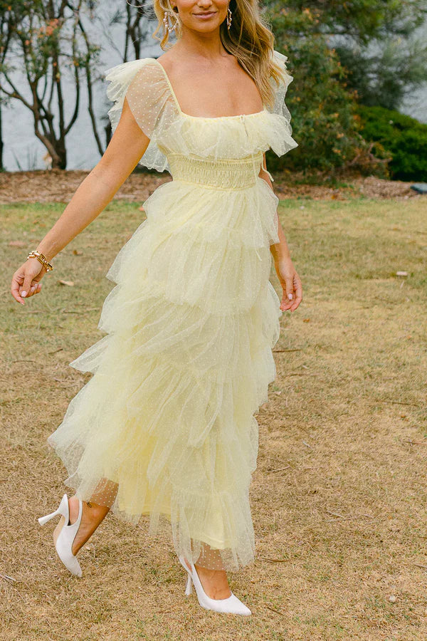 Square Collar Layered Formal Wedding Guest Dress Prom Dress  J10352