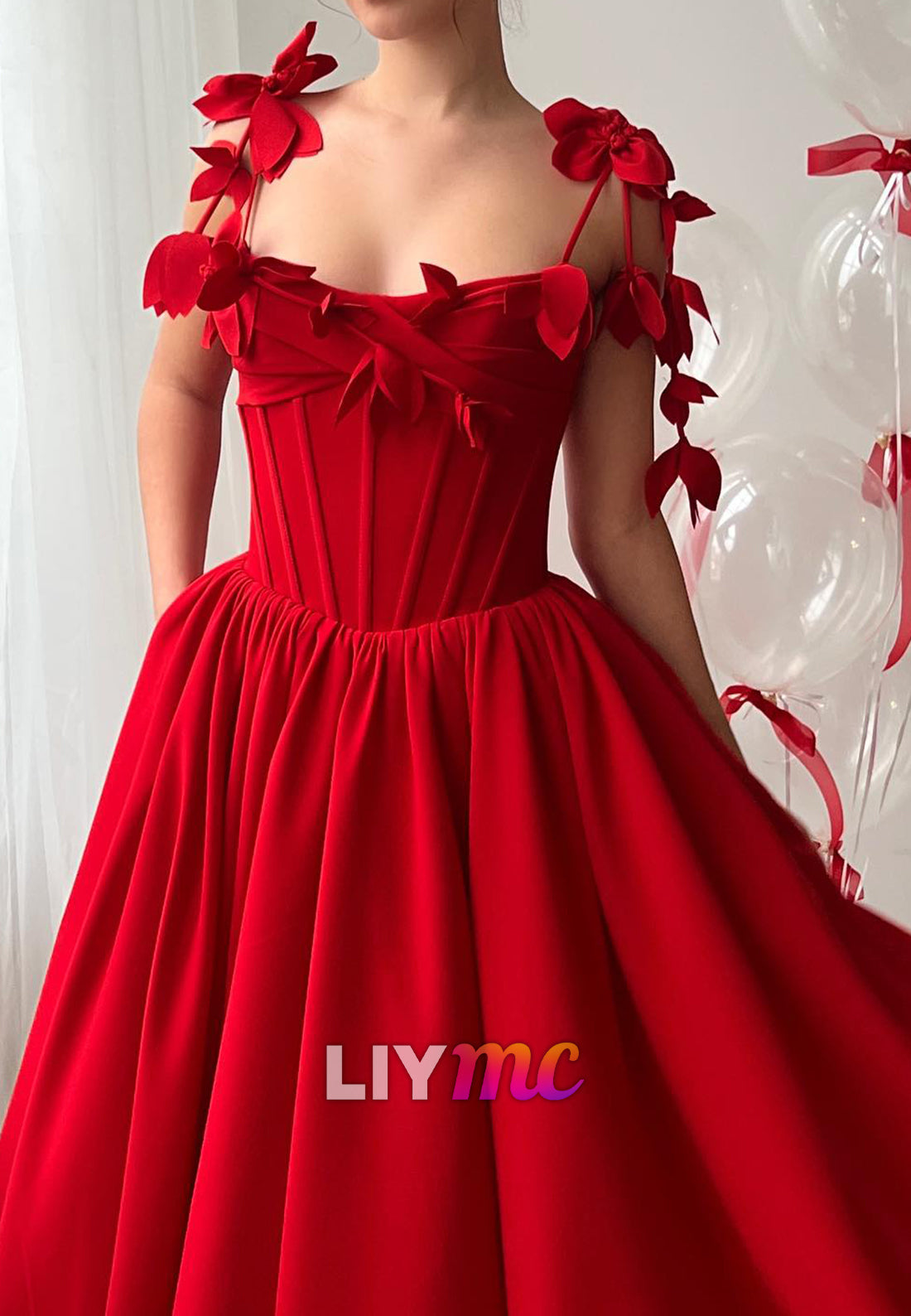 Square Spaghetti Straps Pleated Satin Prom Dress A-Line Party Dress
