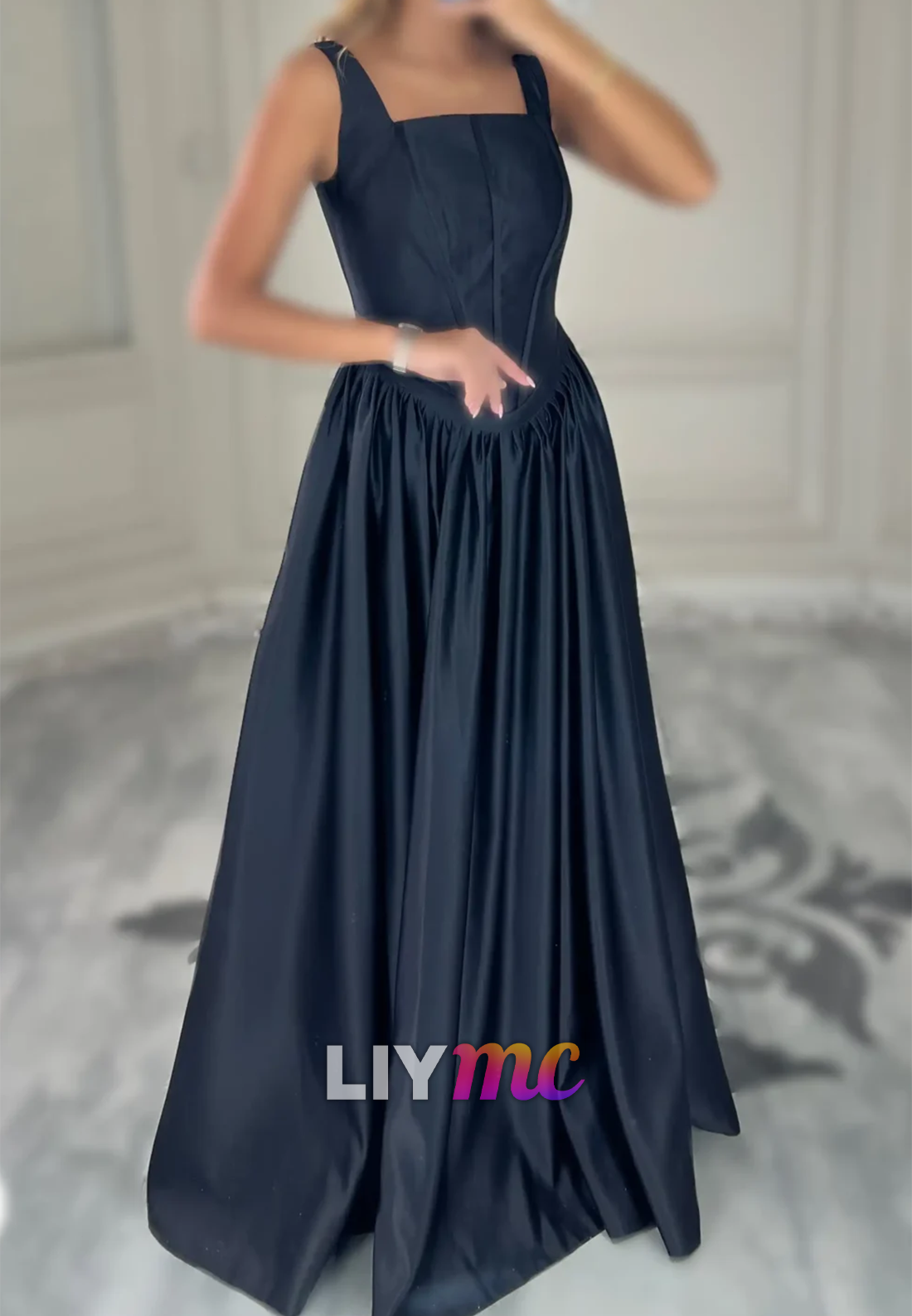 Square Straps Pleated Prom Dress A-Line Party Dress
