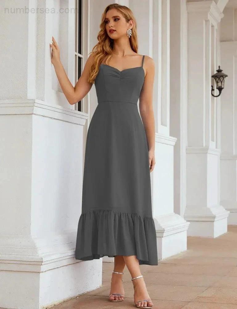 ZapDress  Spaghetti Strap Chiffon Bridesmaid Dress Ankle Length Formal A Line Cocktail Party Homecoming Dress for Juniors (ZD16949)