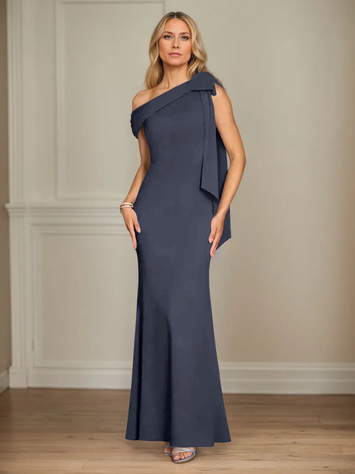 Trumpet/Mermaid One Shoulder Sleeveless Stretch Crepe Mother of the Bride Dress With Bow