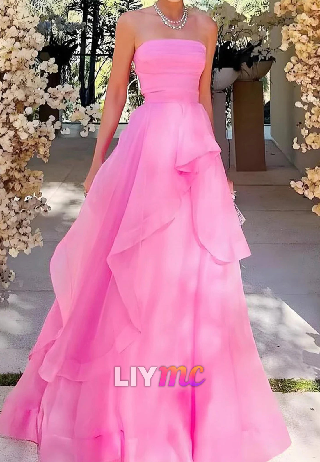 Straight Across Sleeveless Tulle Tiered Party Dress A-Line Prom Dress