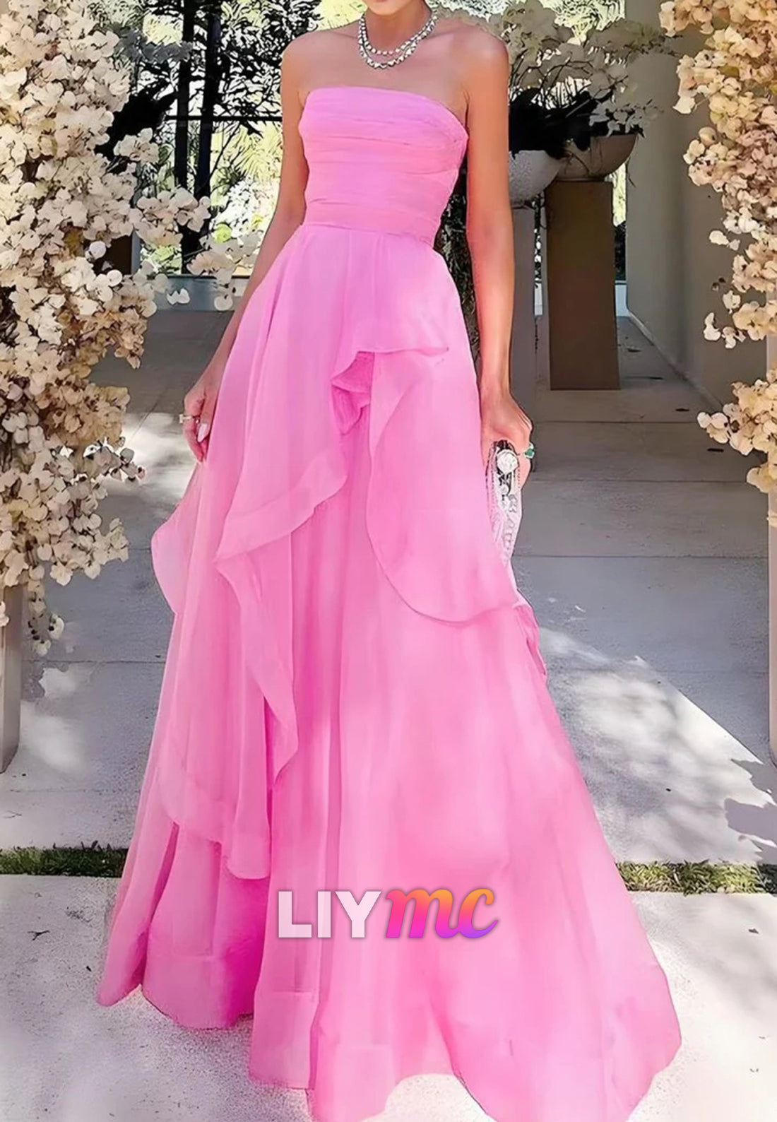 Straight Across Sleeveless Tulle Tiered Party Dress A-Line Prom Dress