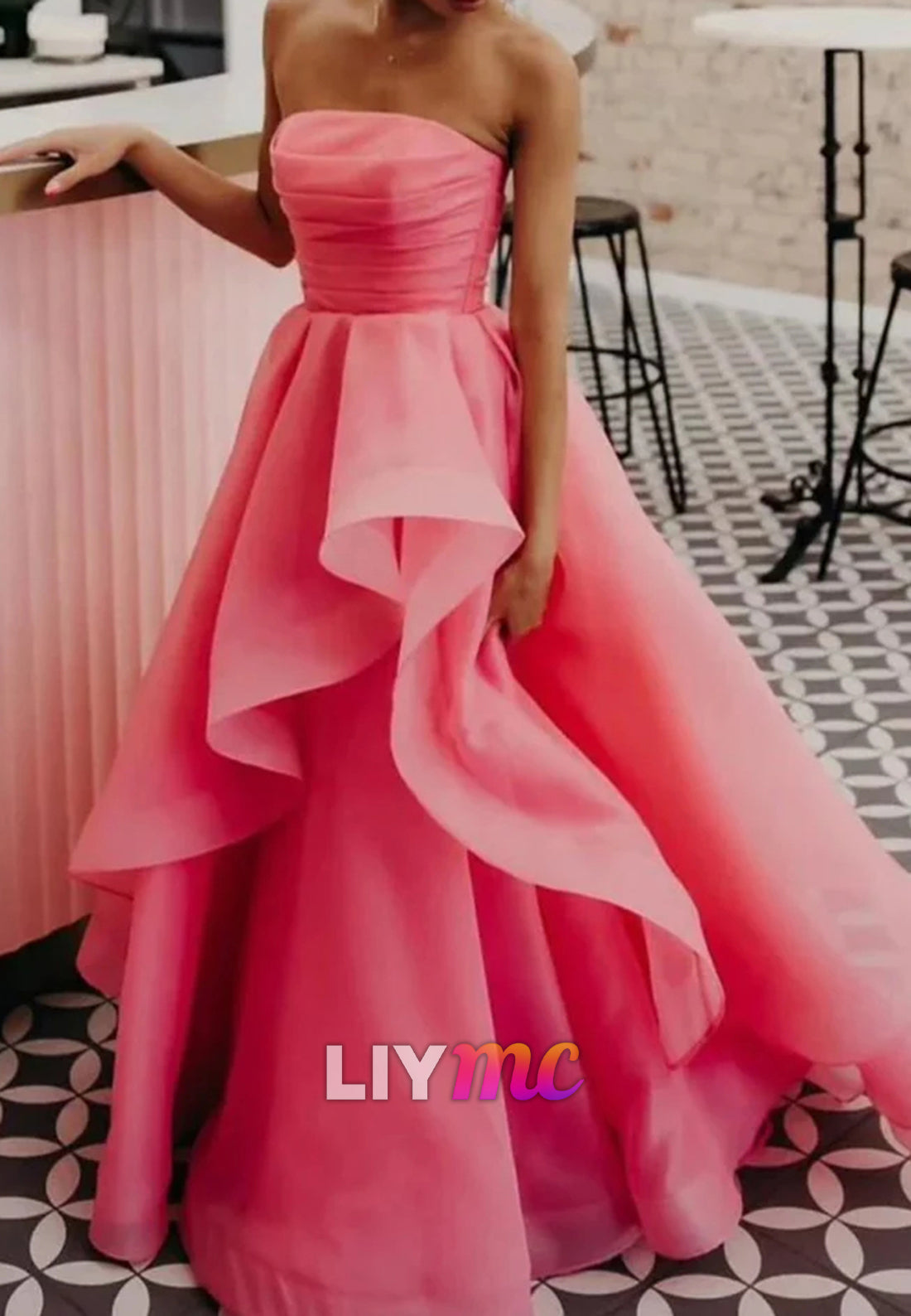 Straight Across Sleeveless Tulle Tiered Party Dress A-Line Prom Dress