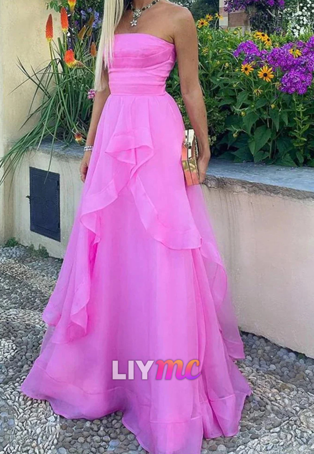 Straight Across Sleeveless Tulle Tiered Party Dress A-Line Prom Dress