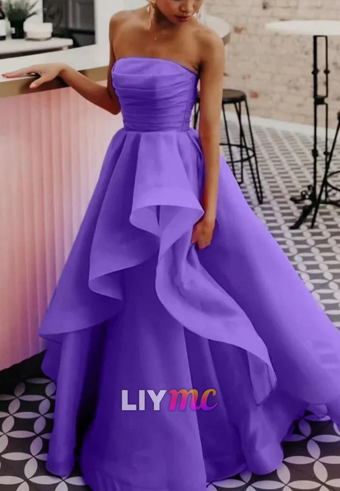 Straight Across Sleeveless Tulle Tiered Party Dress A-Line Prom Dress