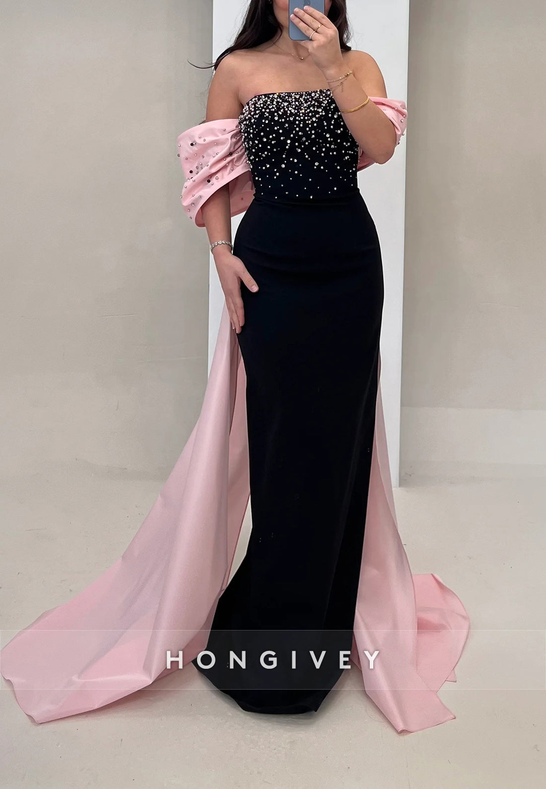 Column Floor-Length Off the Shoulder Bowknot Formal Dresses
