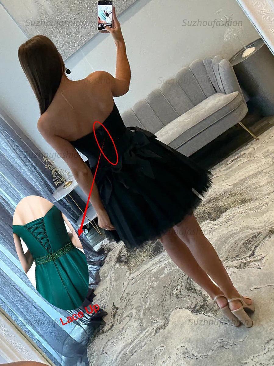 Suzhoufashion Strapless Beading Short Homecoming Dress with Waist Bow