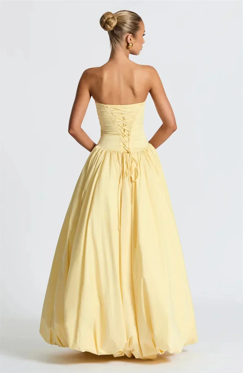 Strapless High Split Lace Up Back Maxi Dress