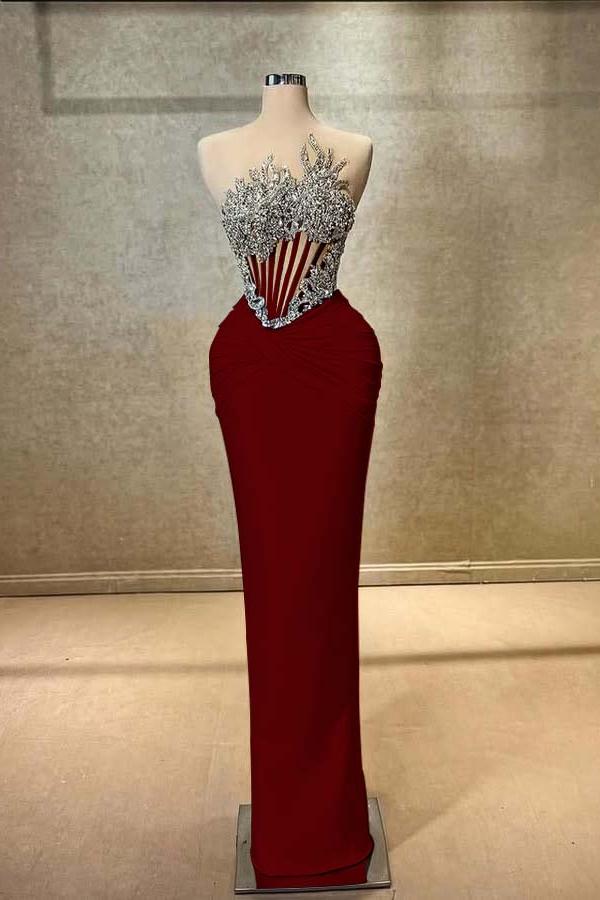 Strapless Sleeveless Long Mermaid Evening Formal Dress With Beading Pleated