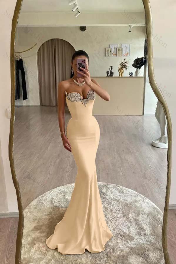 Strapless Sleeveless Long Mermaid Evening Formal Dress With Beading Pleated