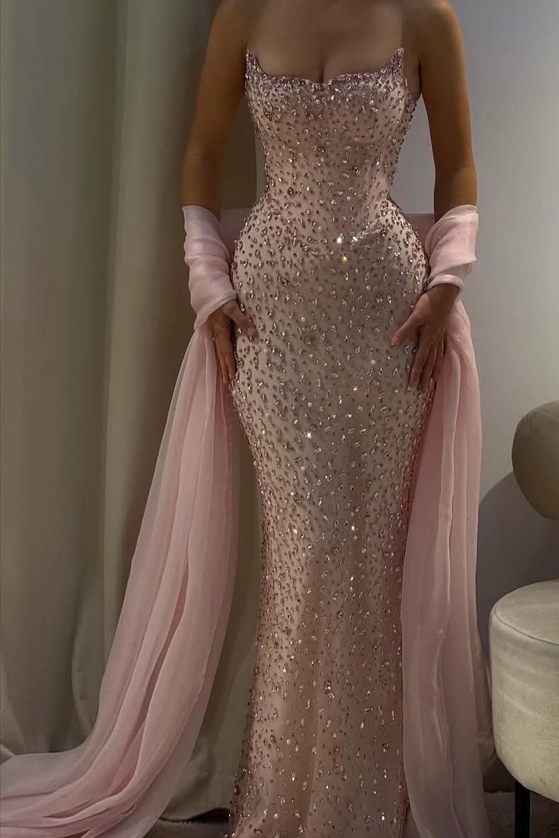 Strapless Sleeveless Long Mermaid Evening Formal Dress With Beading