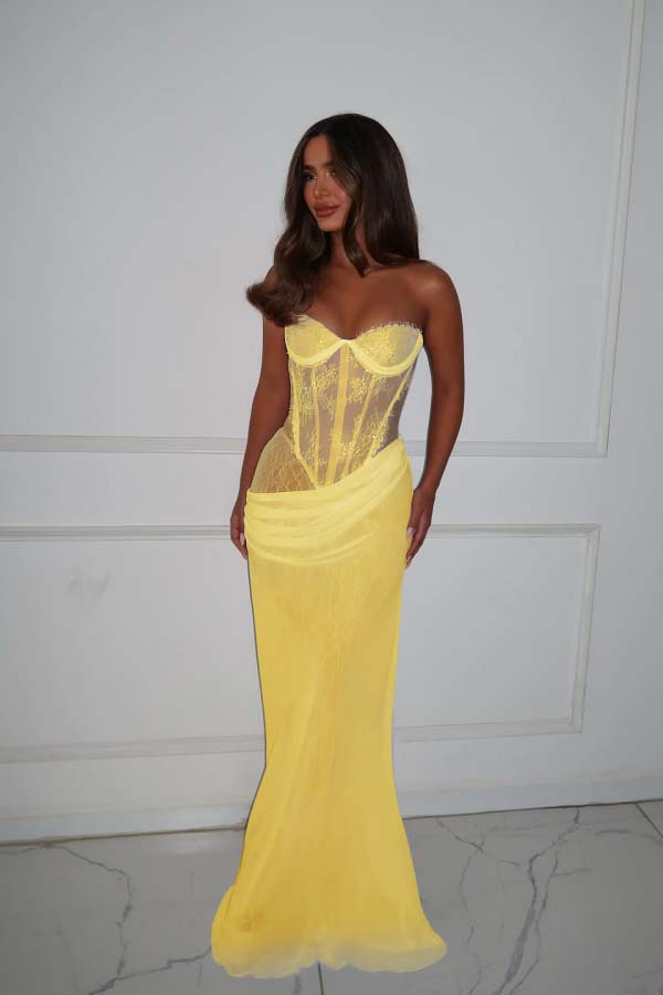 Strapless Sleeveless Long Mermaid Evening Formal Dress With Lace Pleated