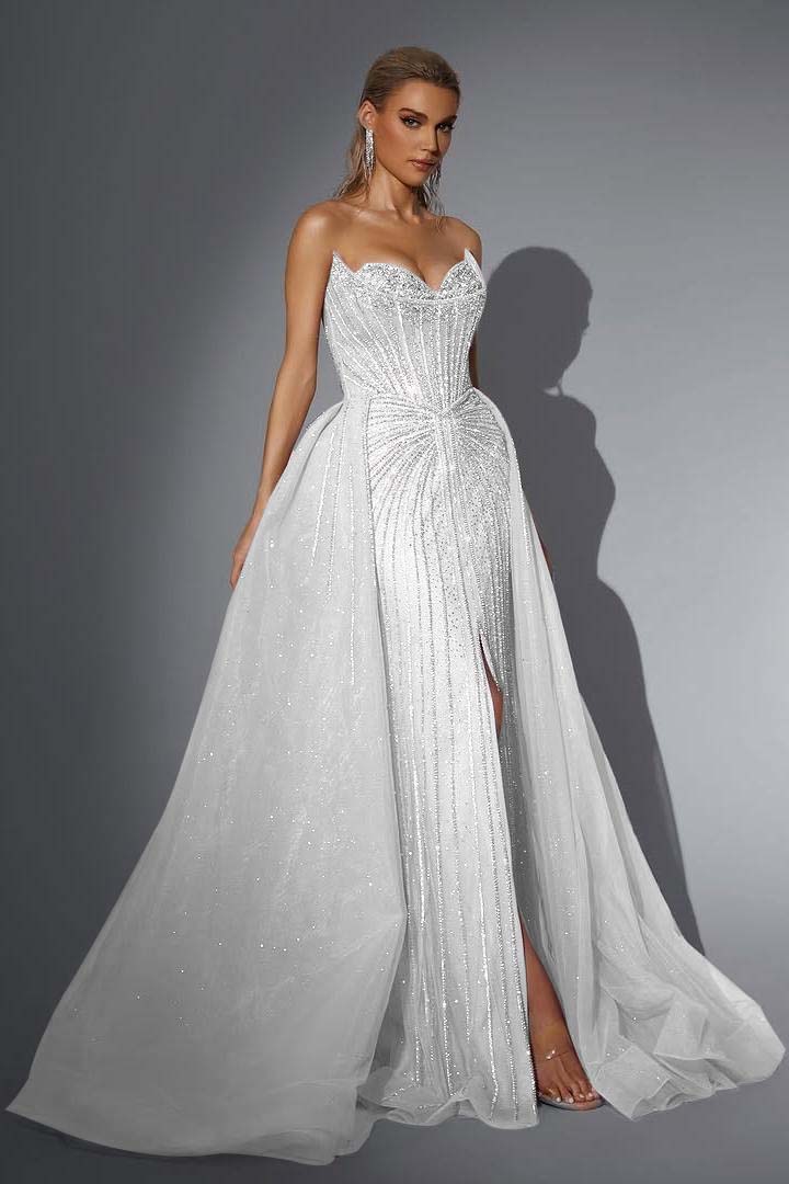 Strapless Sleeveless Long Mermaid Evening Formal Dress With Split Sequined