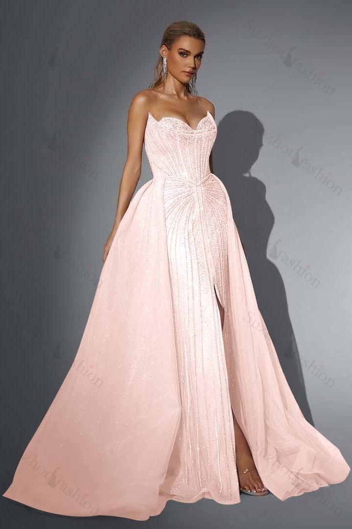 Strapless Sleeveless Long Mermaid Evening Formal Dress With Split Sequined