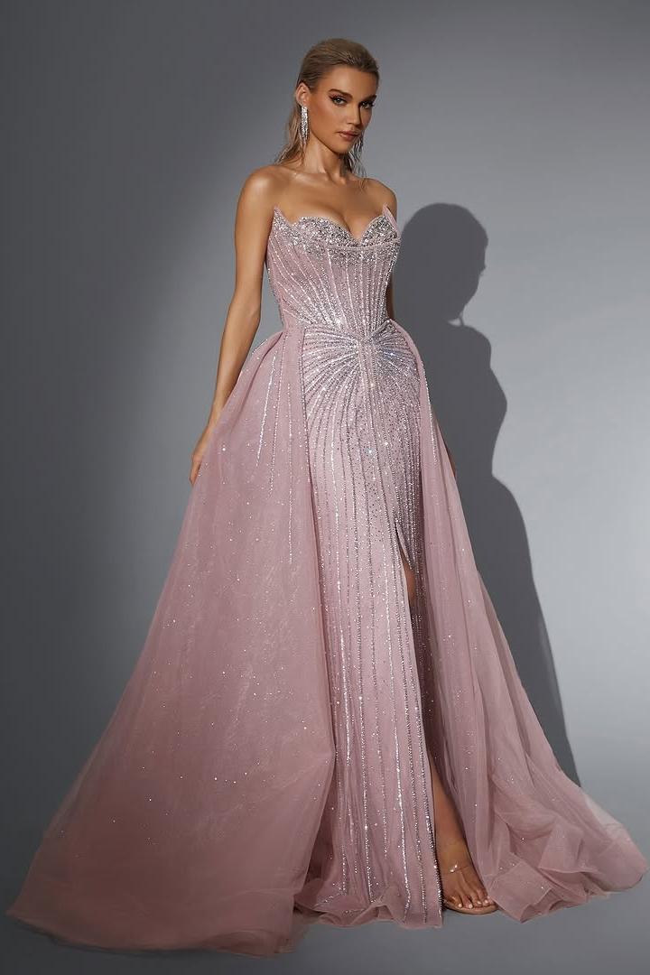 Strapless Sleeveless Long Mermaid Evening Formal Dress With Split Sequined