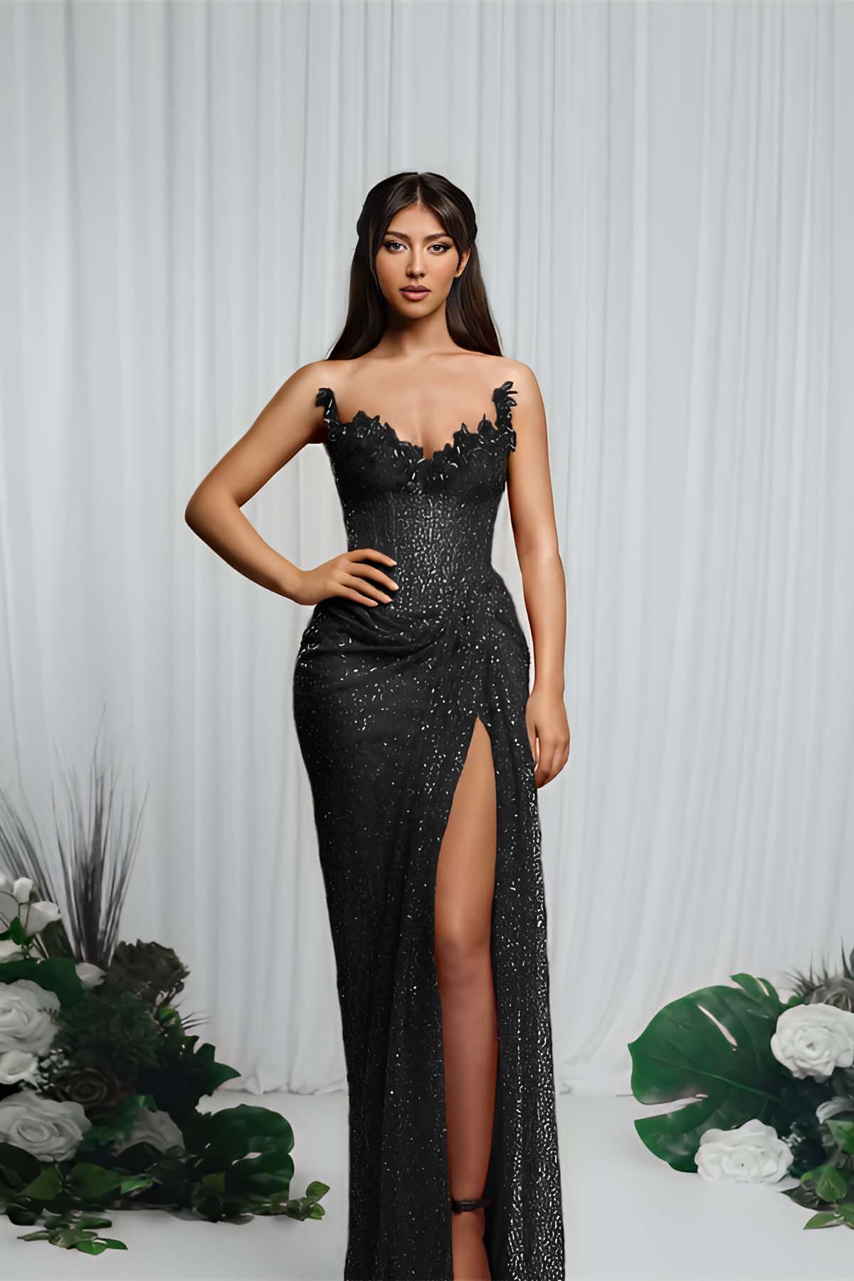 Strapless Sleeveless Mermaid Evening Formal Dress With High Split Pleated