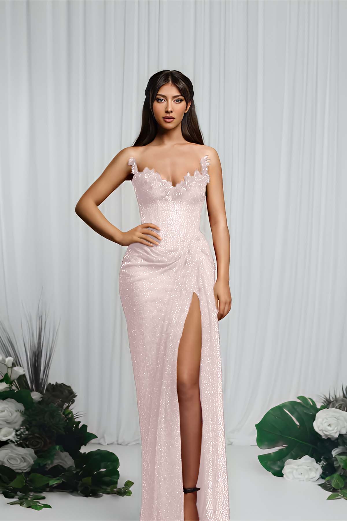 Strapless Sleeveless Mermaid Evening Formal Dress With High Split Pleated