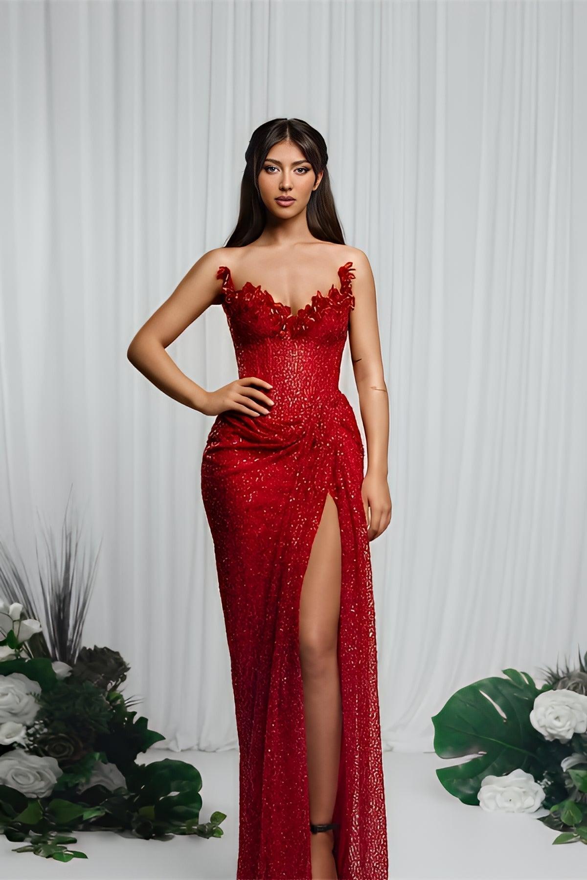 Strapless Sleeveless Mermaid Evening Formal Dress With High Split Pleated