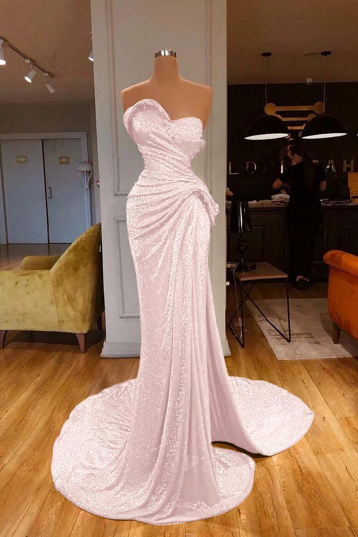 Strapless Sweetheart Sleeveless Long Mermaid Evening Formal Dress Red Prom Dress With Sequined