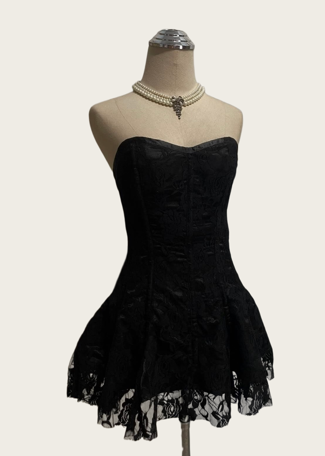Strapless A-Line Black Lace Birthday Dress Retro Homecoming Dress
