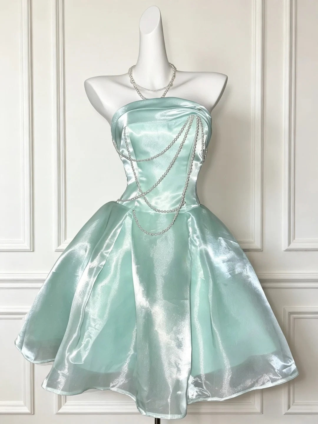 Strapless A-Line Mint Green Homecoming Dress With Pearls