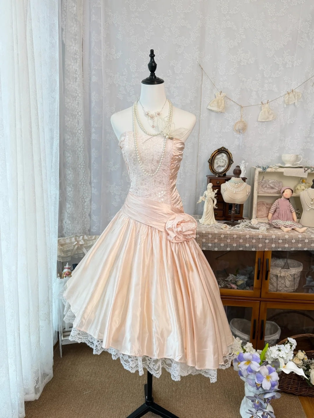 Strapless A-Line Peach Birthday Dress Satin Homecoming Dress
