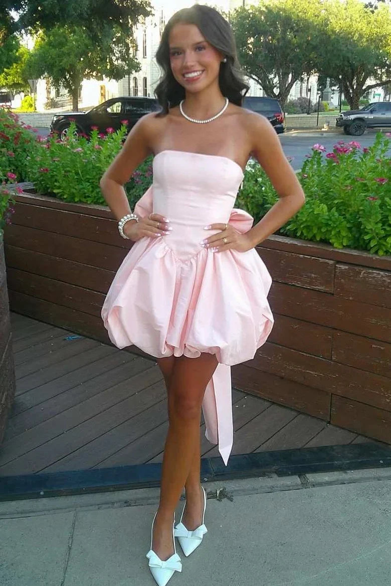 Strapless A-Line Pink Homecoming Dress Short Birthday Dress