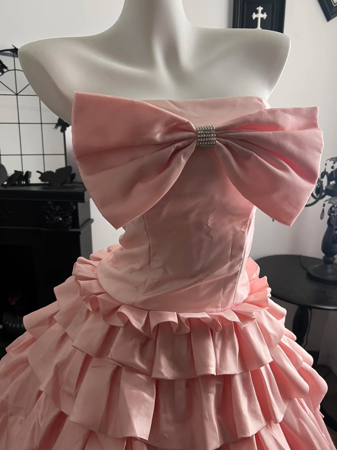 Strapless A-Line Pink Satin Homecoming Dress Cute Birthday Dress