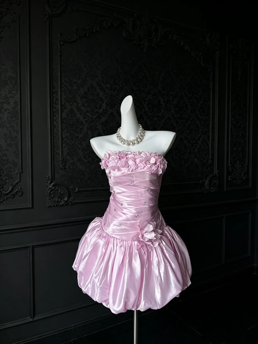 Strapless A-Line Pink Satin Homecoming Dress Short Birthday Dress
