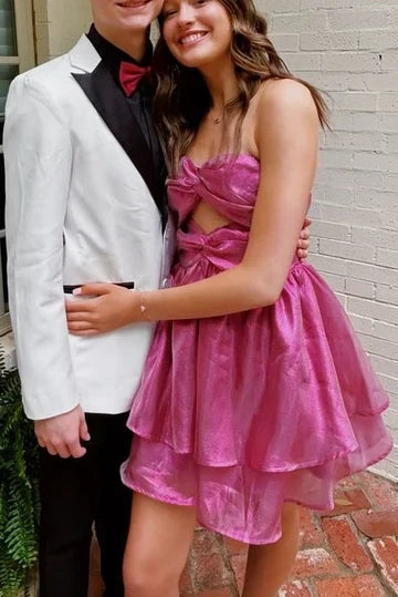 Strapless A-Line Pink Short Homecoming Dress