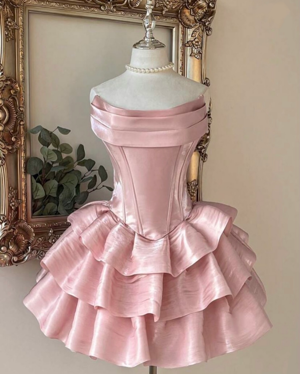 Strapless A-Line Pink Short Homecoming Dress Layered Birthday Dress