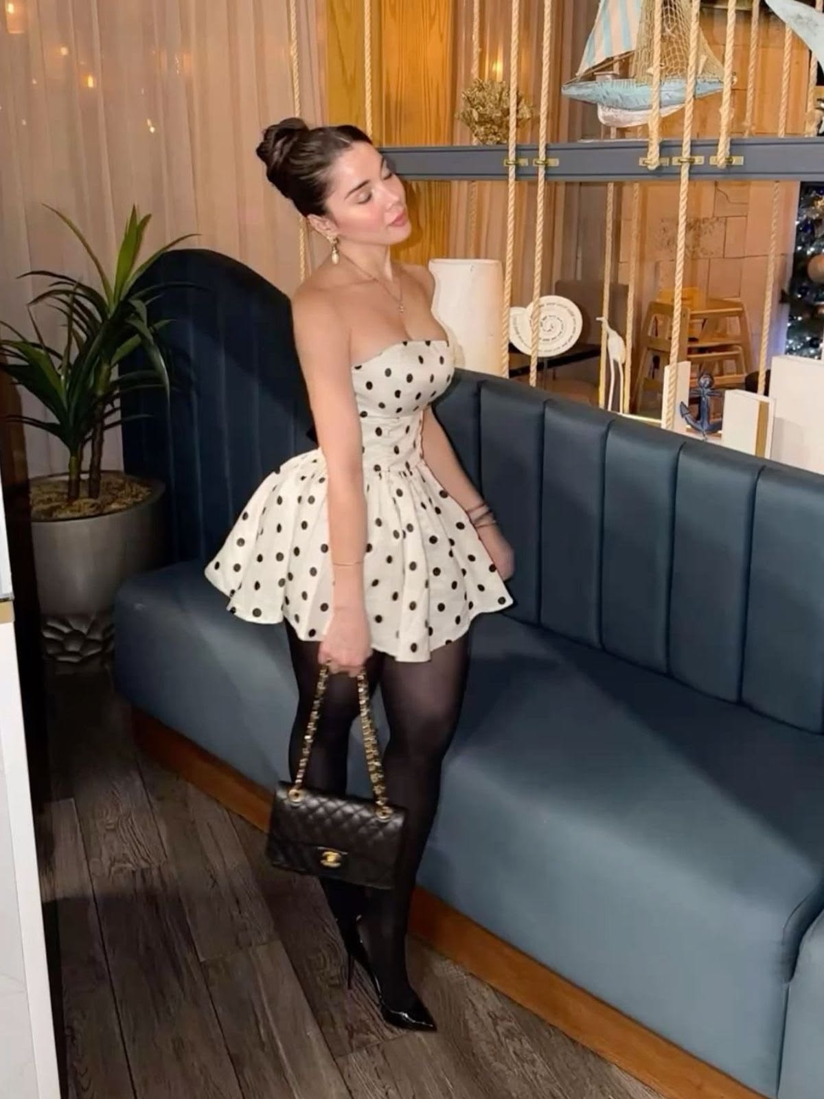 Strapless A-Line Polka Dot Birthday Dress Satin Homecoming Dress