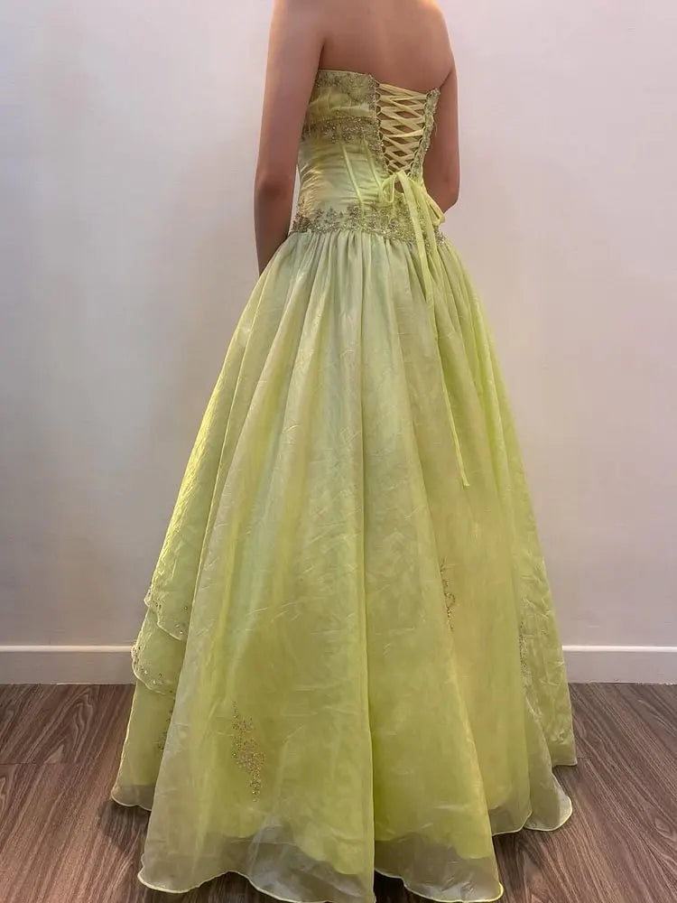 Strapless A-Line Retro Prom Dress Sequin Beaded Birthday Dress