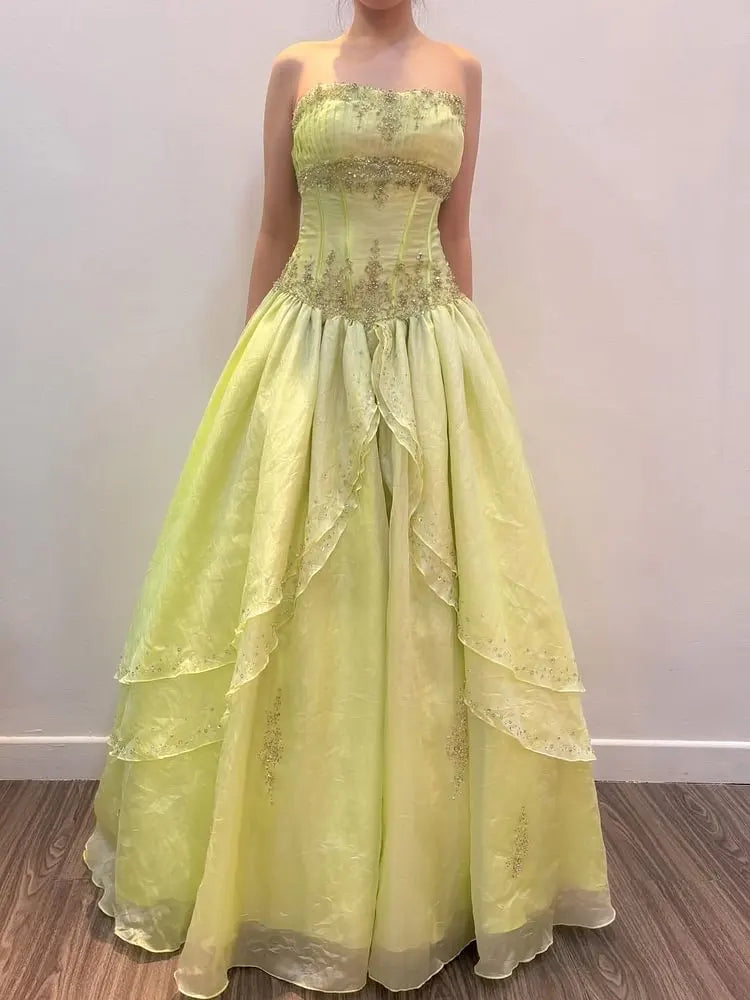 Strapless A-Line Retro Prom Dress Sequin Beaded Birthday Dress