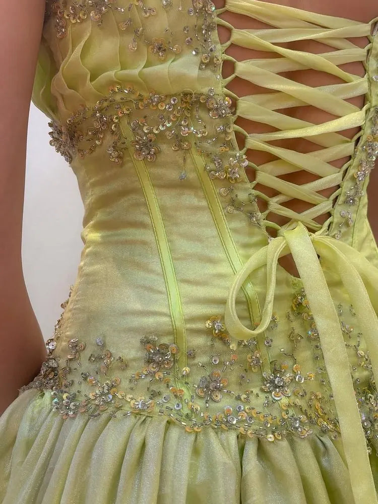 Strapless A-Line Retro Prom Dress Sequin Beaded Birthday Dress