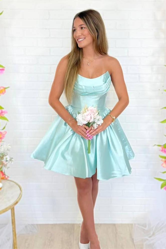 Strapless A Line Satin Homecoming Dress Short Party Dress  J11229