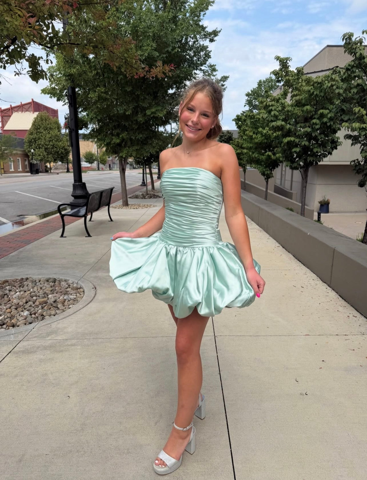 Strapless A-Line Satin Short Mint Green Homecoming Dress