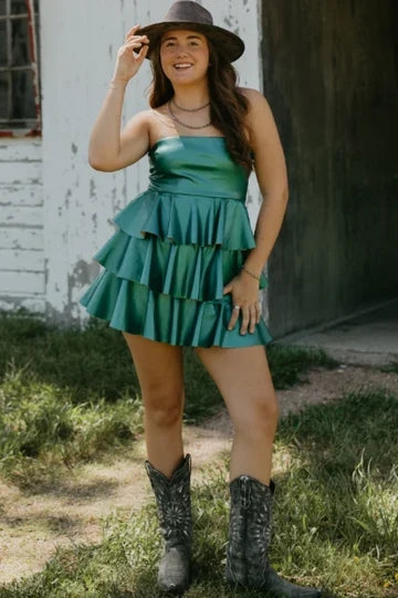 Strapless A-Line Short Homecoming Dress Ruffled Cocktail Dress