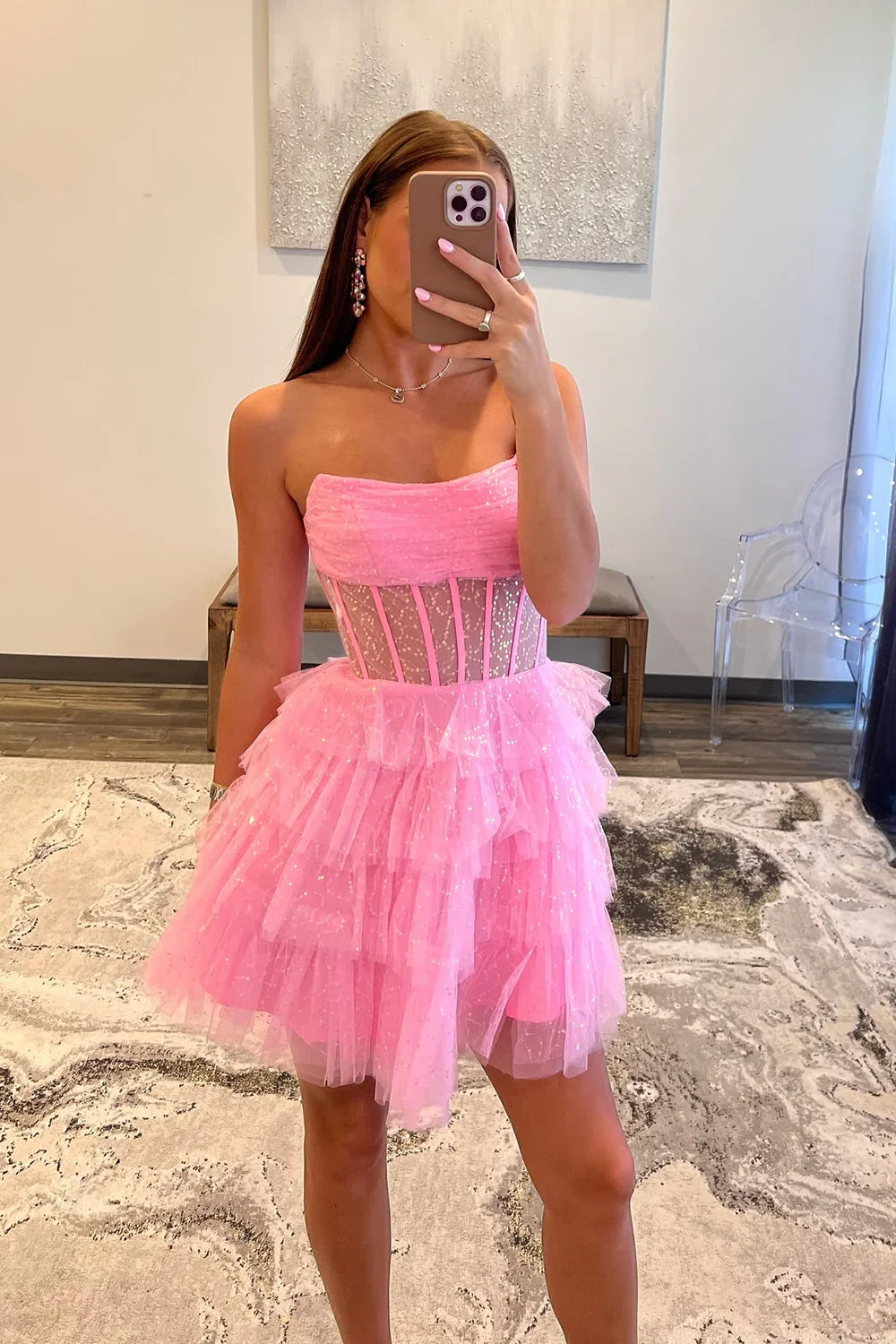 Strapless A-Line Tulle Homecoming Dress Layered Party Gown