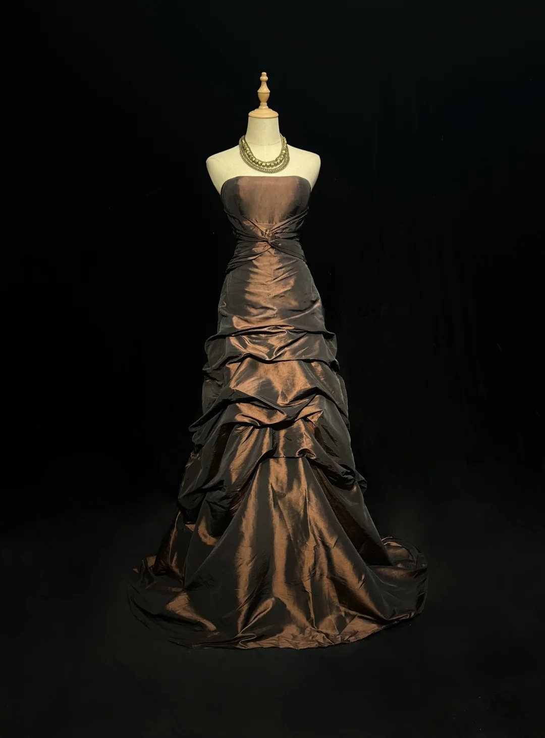 Strapless Brown Taffeta Prom Dress A-Line Formal Party Dress