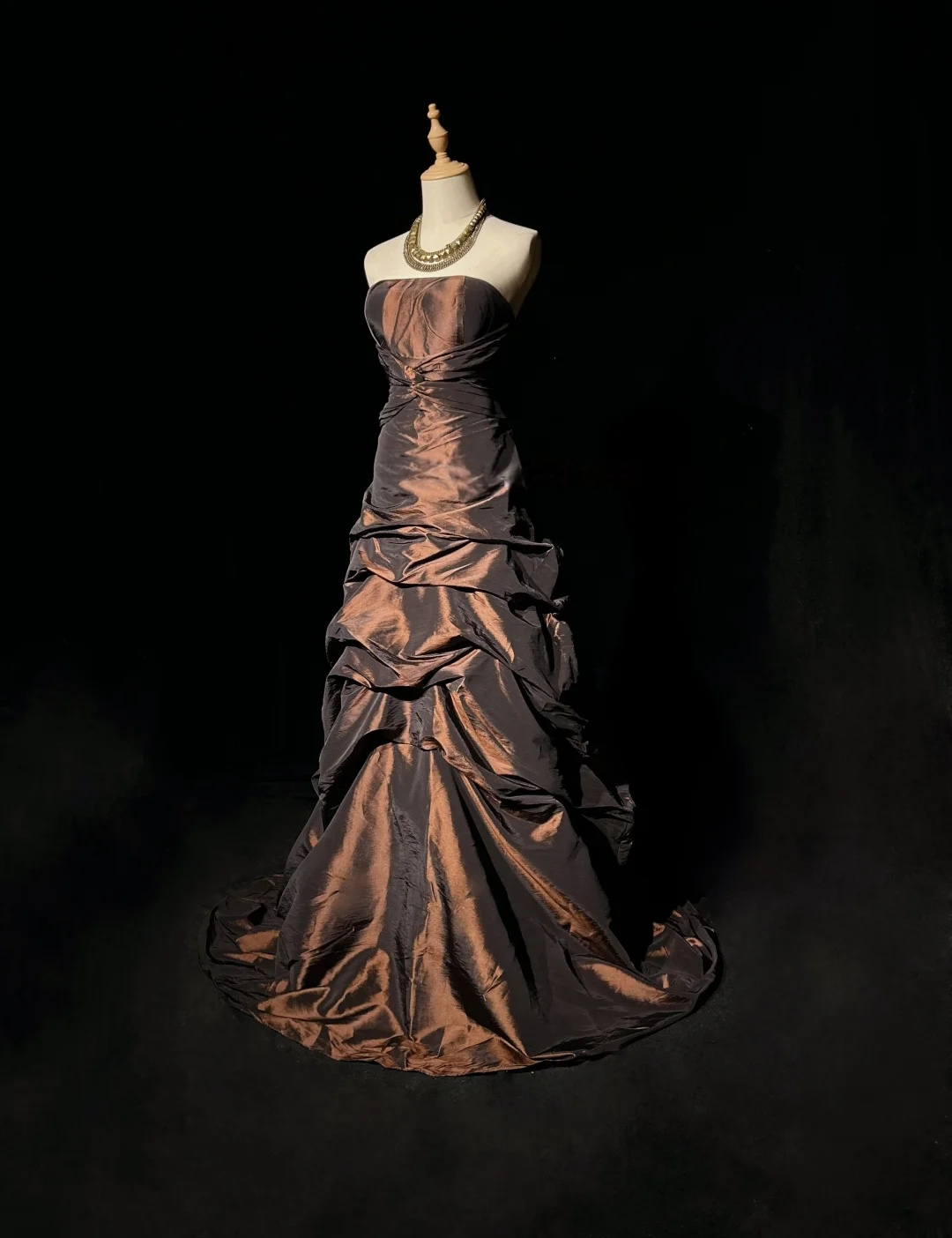 Strapless Brown Taffeta Prom Dress A-Line Formal Party Dress