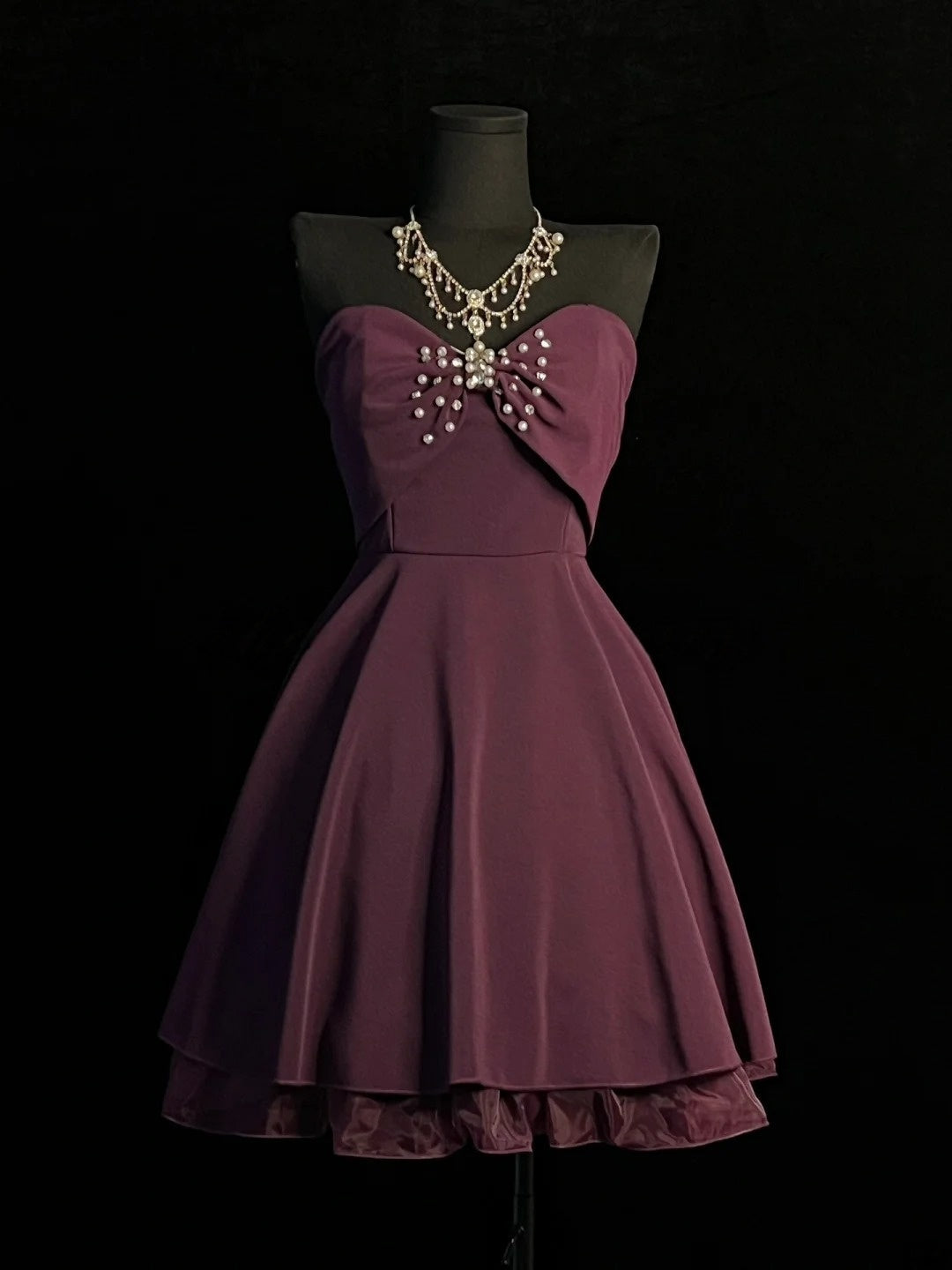 Strapless Burgundy A-Line Homecoming Dress Chiffon Birthday Dress