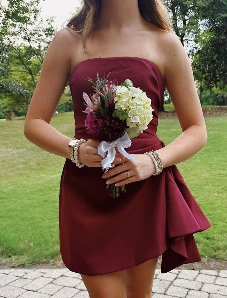 Strapless Burgundy Homecoming Dress Short Cocktail Dress