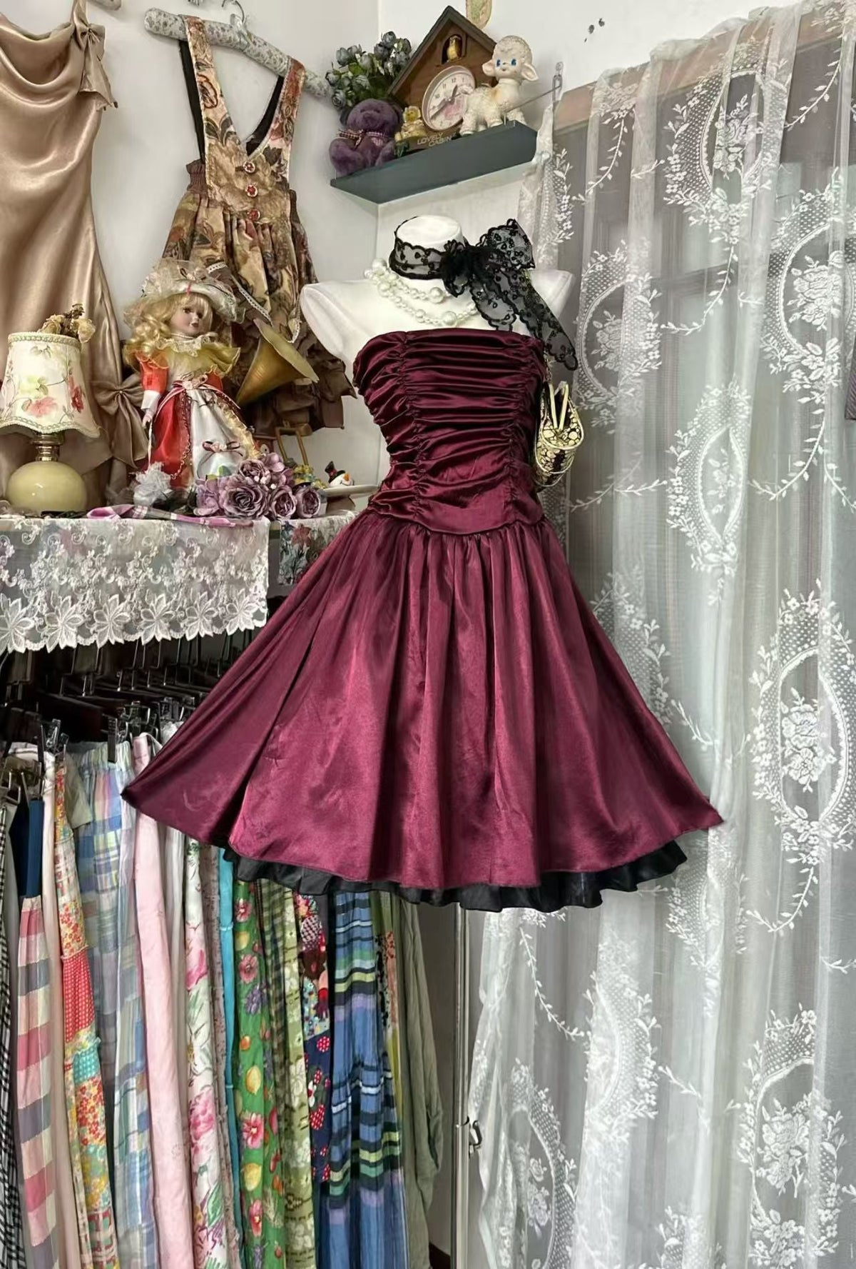 Strapless Burgundy Satin Homecoming Dress Short Birthday Dress