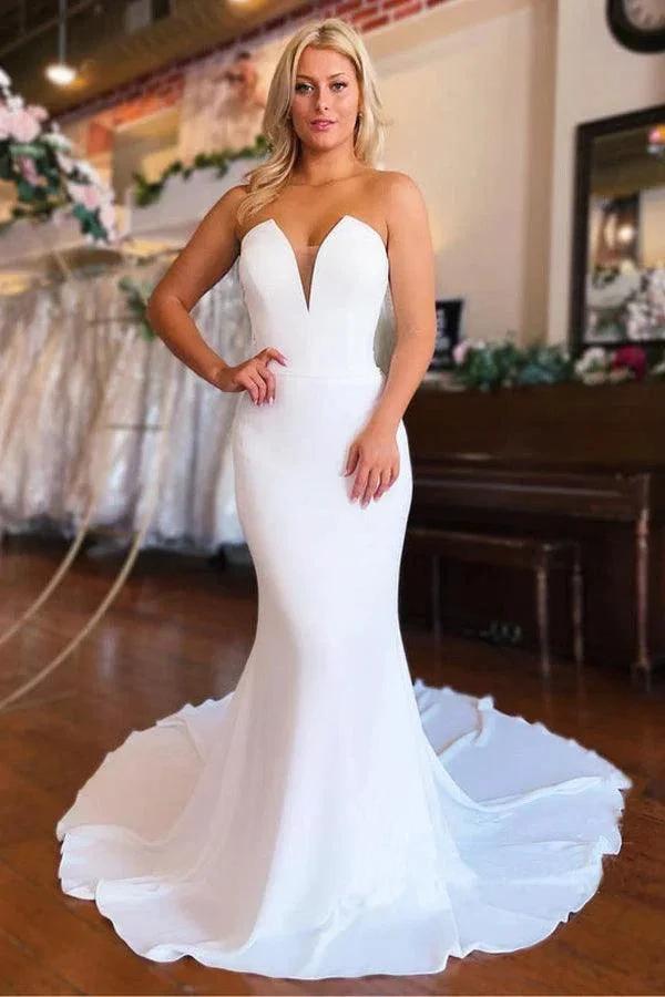 Strapless Chapel Train Mermaid Long Satin Wedding Dresses (ZD16200)