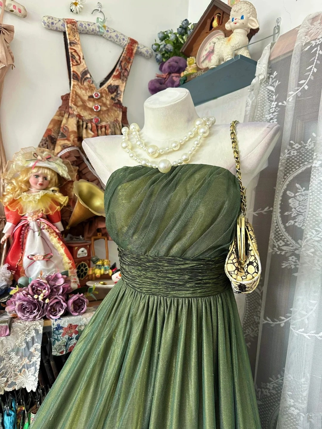 Strapless Green A Line Prom Dress Retro Evening Dress  J10654